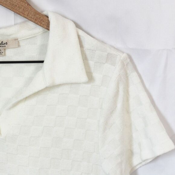 Atelier VM Women's White/ Cream Checkerboard Crop Top XL - Picture 2 of 7